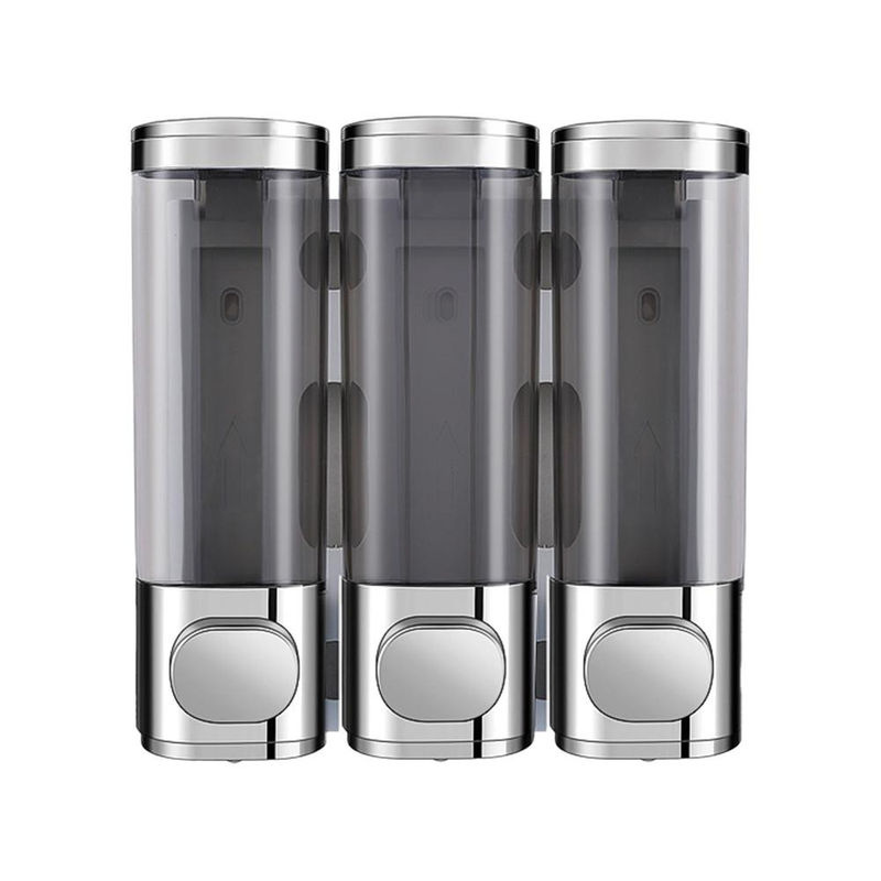 Dusch-Shampoo-Spender in Grau mit 3 Kammern für die Wandmontage, bohrfreie Duschpumpe, 3 x 300 ml - Bild 2