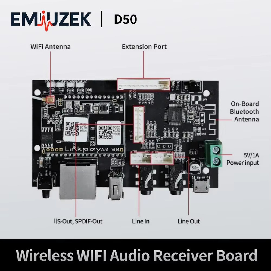 EMIUZEK D50 Wireless Audio Receiver Board Bluetooth WiFi Stereo Musik Modul in Schwarz für dein DIY Multiroom Heimkinosystem - Bild 3