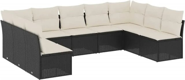 vidaXL 9-teilige Garten-Sofagarnitur aus Poly-Rattan mit Kissen in Schwarz-Creme - Bild 1
