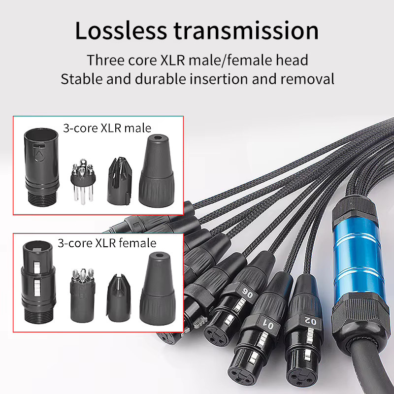 YYTCG 8-Wege-XLR-Signalkabel, 3-poliges symmetrisches Audio-Verlängerungskabel, schwarz - Bild 3