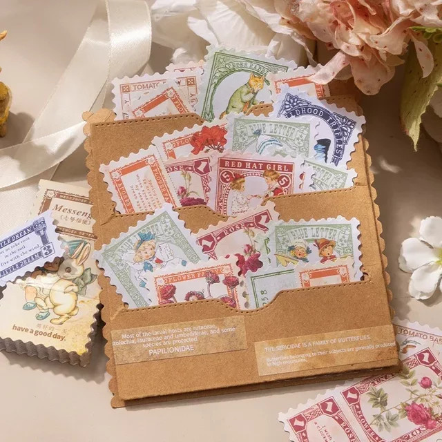 50 Stück Retro-Stempelaufkleber Set Märchen Botanik Messenger Blumen für Tagebücher in Multicolour - Bild 1