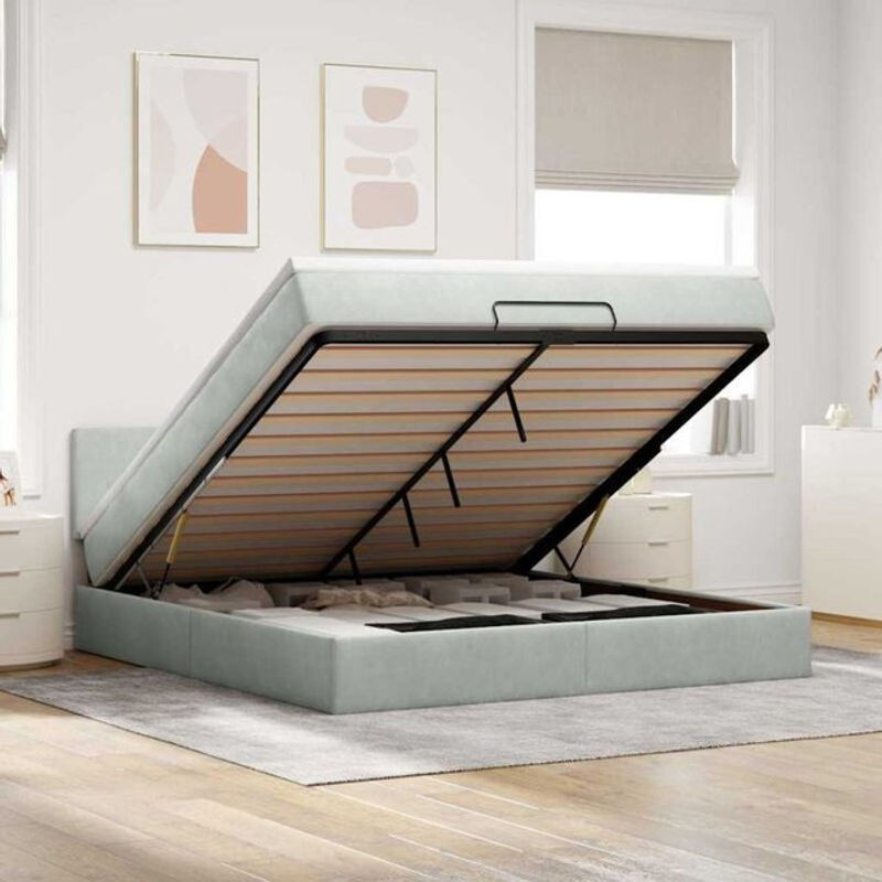 Vidaxl Ottoman Polsterbett mit Matratze und LED in Hellgrau aus Samt, B/T: 160 x 200 cm - Bild 1