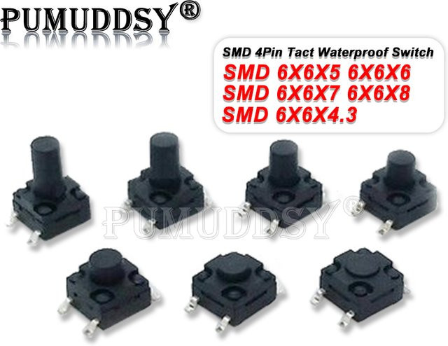 20 Stück PUMUDDSY Tactile Tact Mini Druckschalter SMD 4pin Mikroschalter, Farbe: Schwarz, B/T/H: 6 x 6 x 4,3 mm - Bild 1