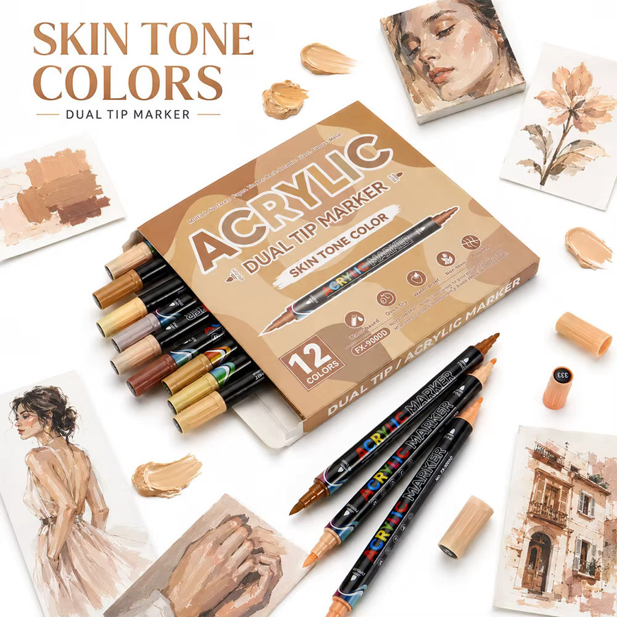 Acryl-Marker-Set mit 12 Farben und Dual-Tip Pinselspitze für Stein, Leinwand, Glas und Metall, wasserfest und schnelltrocknend - Bild 5