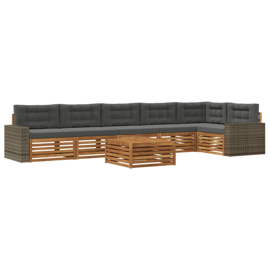 vidaXL Outdoor-Sofagarnitur aus Akazienholz in L-Form, 7-teiliges Set mit Polstern in Anthrazit, B/T/H: 79 x 79 x 37 cm - Bild 2