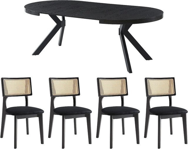 Vente-unique Essgruppe Komoni in Schwarz mit Tisch und 5 Stühlen aus MDF und Samt, B/T/H: 220 x 170 x 120 cm - Bild 1
