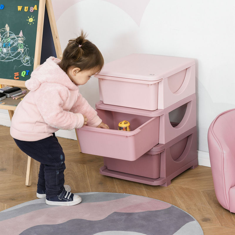 HOMCOM Spielzeugaufbewahrung Kommode für das Kinderzimmer mit 3 Ebenen in Rosa - Bild 2