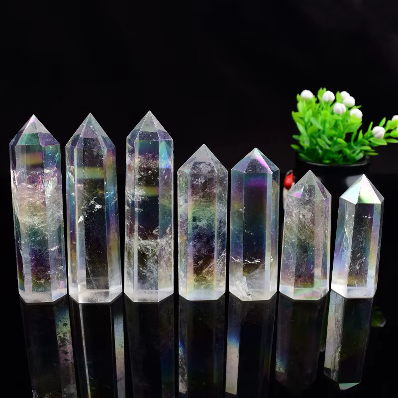 RYCRYSTAL Aura-Kristallspitze Heilender Obelisk aus klarem Quarz in Multicolour als Deko-Ornament - Bild 2