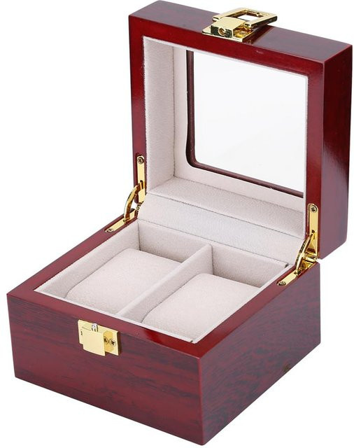 Uhren Präsentationsbox Holz, 2 Fächer, Transparentes Fenster, Grau - Bild 1