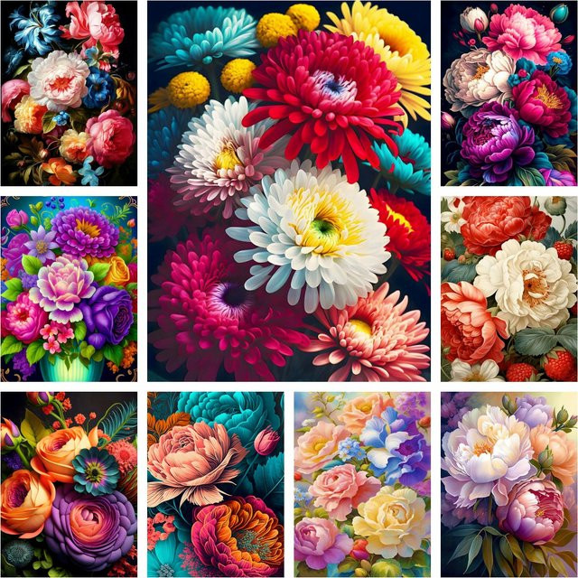 YUTTEE Diamond Painting Pfingstrose Blumen Wandbild mit Strass Mosaik Stickerei, Multicolor, B/H: 30 x 20 cm - Bild 1