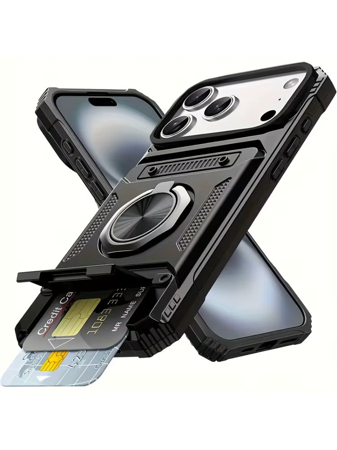 Luxuriöse iPhone Hülle mit magnetischem Ringständer und Brieftaschenfunktion in Rot und Schwarz - Bild 6