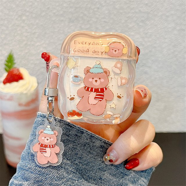 Kawaii Cartoon Bär Schutzhülle für Apple AirPods 1 2 3 4 Pro mit Anhänger in Multicolour - Bild 1