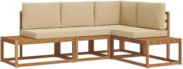 vidaXL Outdoor-Sofagarnitur 4-teilig aus Akazienholz in Natur und Beige mit Kissen und L-Form - Bild 1