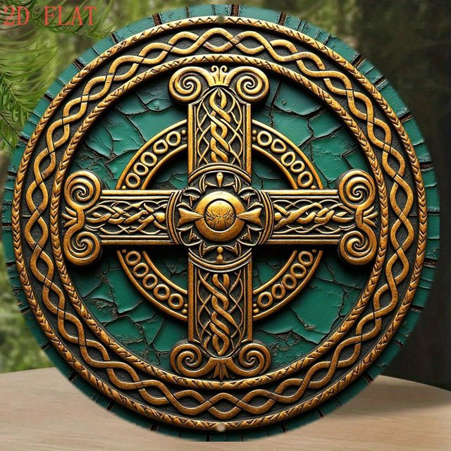 CIFBUY Wanddekoration aus Metall mit keltischem Knoten im antiken Stil, rund, grün und gold, Durchmesser: 20,3 cm - Bild 1