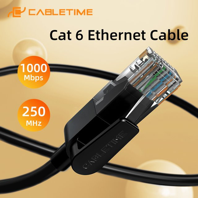 CABLETIME Cat6 RJ45 Ethernet-Kabel UTP in Schwarz für Router und Modem mit 1000 Mbit/s und 250 MHz - Bild 1