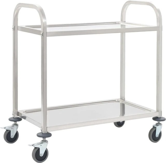 DELUKE Servierwagen KENNI aus Edelstahl in Silber, 2-Etagen Küchenwagen mit Rollen, B/T/H: 95 x 45 x 83,5 cm - Bild 1