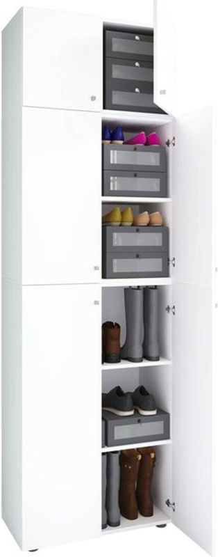 VCM Holz-Schuhschrank Lona in Weiss mit 4 Drehtüren und 5 Fächern, H x B x T: 223 x 70 x 39 cm - Bild 2