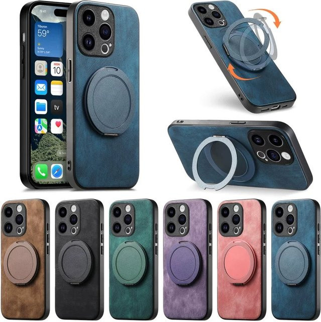 CHUBAN Magnetische PU-Lederhülle mit 360-Grad-Drehständer für iPhone in Blau - Bild 1