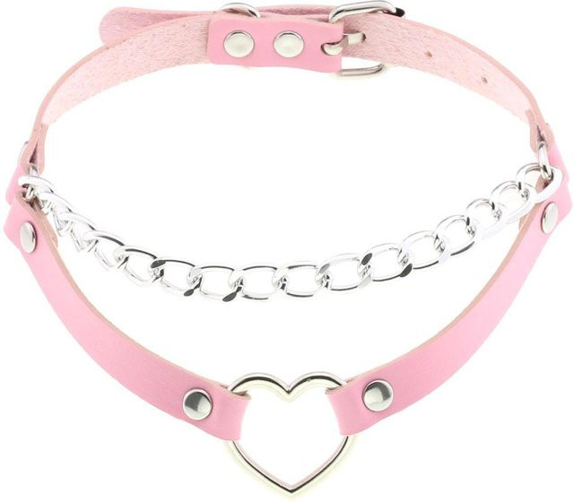 Diezi Choker Halskette, Leder, Weiß, Herz Anhänger, Unisex - Bild 1