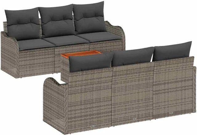 vidaXL Garten-Sofa-Set 7-teilig in Grau aus PE-Rattan und Akazienholz - Bild 1