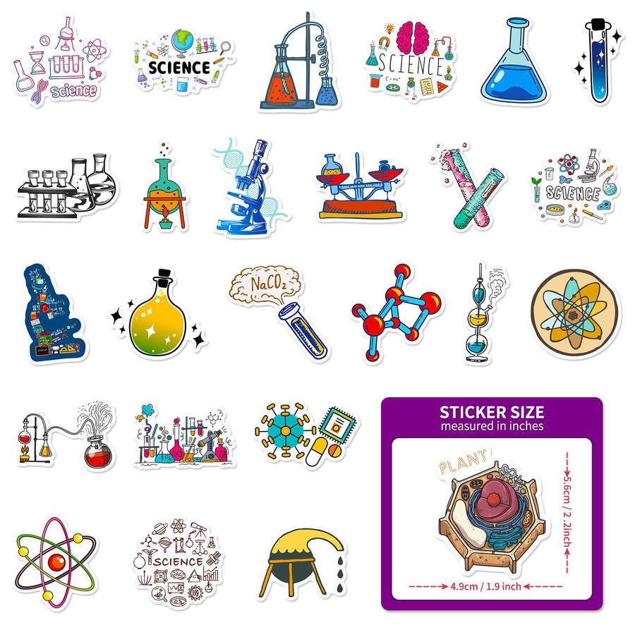 50 Wissenschaft und Chemie Labor Aufkleber Set aus PVC Vinyl in Multicolour - Bild 2