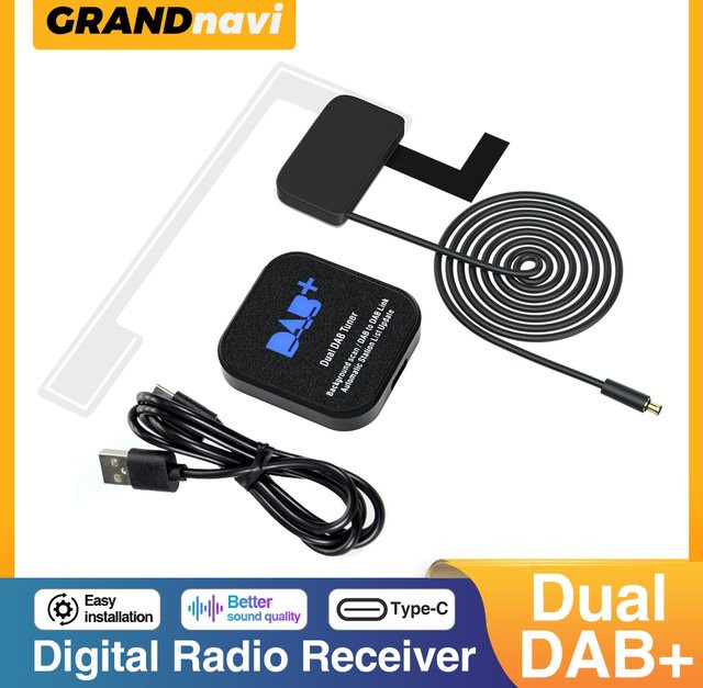 Grandnavi Dual DAB+ Digitaler Signalempfänger mit Antenne und USB-Schnittstelle für Android Autoradio und Stereo, Schwarz - Bild 1