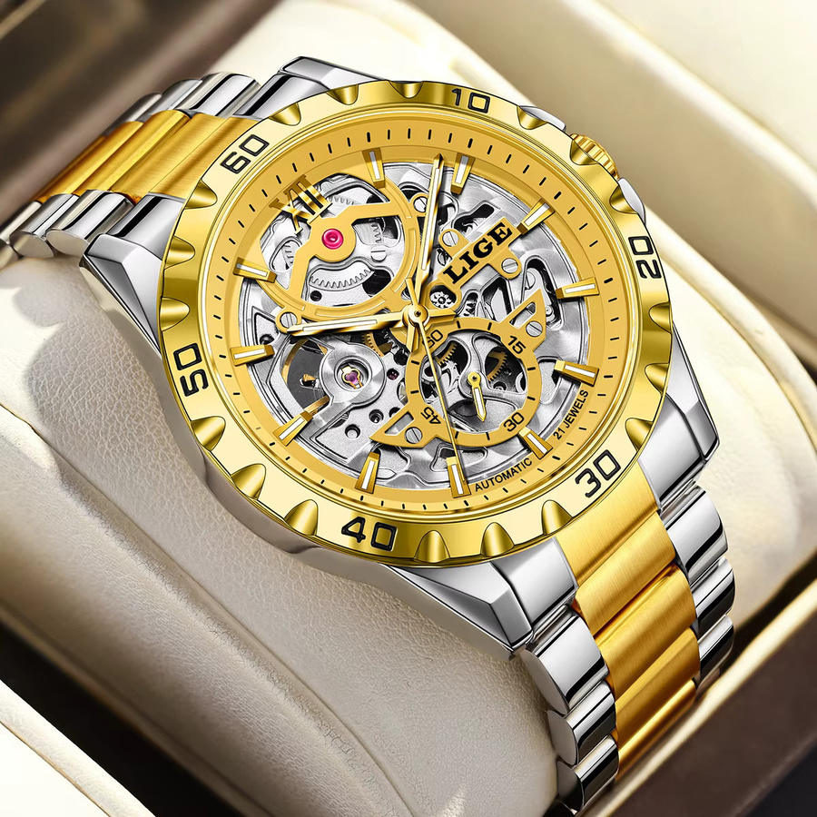 LIGE Armbanduhr, Automatik, Edelstahl, Gold, Herren - Bild 2