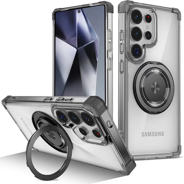 Transparente Samsung Armor Handyhülle mit rotierendem magnetischem Klappständer für Samsung Galaxy S26 S25 S24 S23 Plus FE S21 Ultra, stoßfest und magnetisch - Bild 1