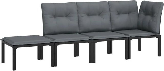 vidaXL 4-tlg Garten-Lounge-Set in L-Form aus Poly-Rattan und pulverbeschichtetem Stahl, Schwarz und Grau, inklusive Sitz- und Rückenkissen - Bild 1