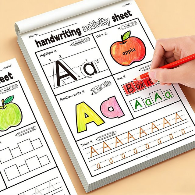 Yligoode Übungsheft für Handschrift für Kinder ab 3 Jahren, 32 Seiten mit englischen Groß- und Kleinbuchstaben sowie Schreibübungen, Mehrfarbig - Bild 1