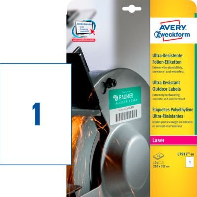 Avery Zweckform L7917-10 Folien-Etiketten aus weißer Polyethylen-Folie für Laserdrucker, 10 Stück, B/H: 21,0 x 29,7 cm - Bild 2