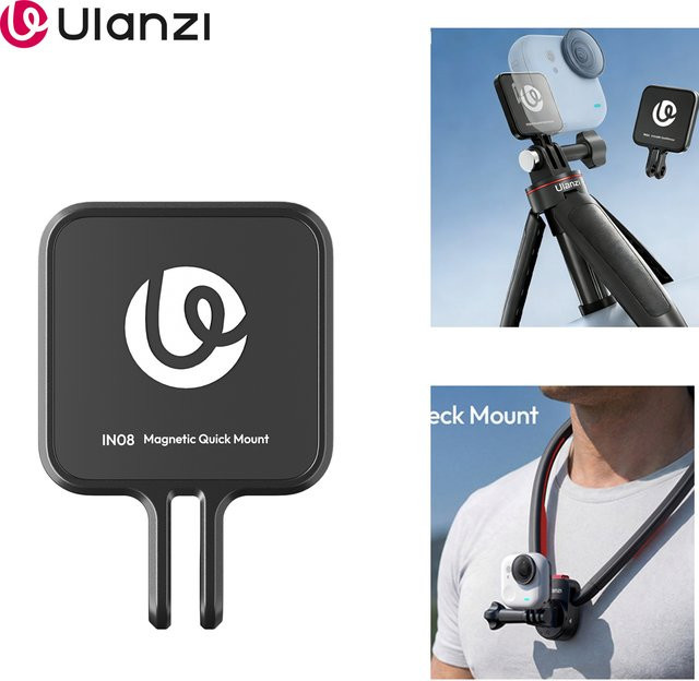 Ulanzi INO8 Magnetischer Schnellwechsel-Adapter in Schwarz als Mini-Halterung und faltbare Verlängerungshalterung für Insta360 GO Ultra Zubehör - Bild 1