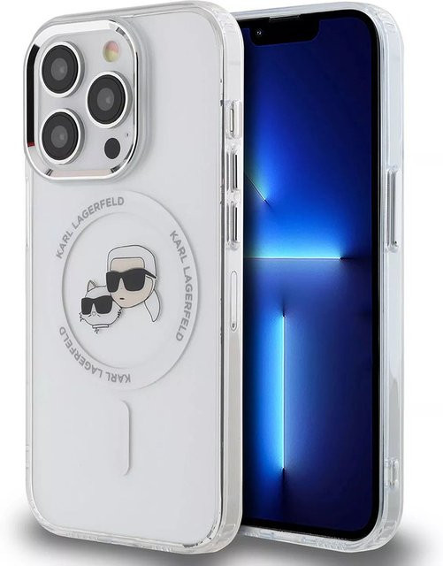 Karl Lagerfeld MagSafe Hülle für Apple iPhone 15, IML Metal Karl & Choupette's Heads, Transparent - Bild 1