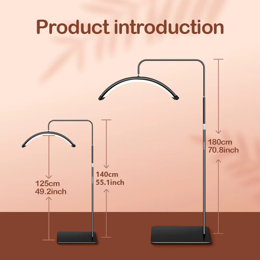 Andoer HD-M6X 36 W Boden-LED-Videoleuchte in Schwarz, halbmondförmiges dimmbares Fülllicht mit Metalllichtständer, Höhe: 180 cm - Bild 4