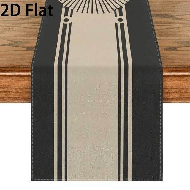 Art Deco Tischläufer JINGYUE Pet mit geometrischem Streifenmuster in Schwarz und Beige, B/H: 40 x 140 cm - Bild 1
