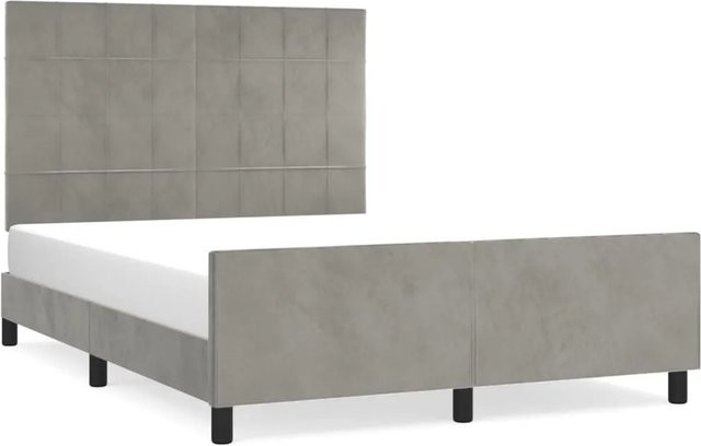 vidaXL Bettgestell mit Kopfteil aus Samt in Hellgrau, B/T/H: 140 x 190 x 146 cm - Bild 1