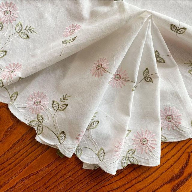 Fanda Küchenvorhang mit Gänseblümchen-Stickerei aus Organza in Rosa, Breite: 65 cm, Höhe: 145 cm - Bild 1