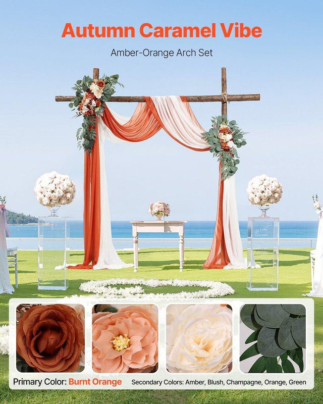 Buying Solutions, MB Künstliches Hochzeitsbogen Blumen Set in Orange, Weiß und Creme mit Textilvorhängen für Bohemian Dekoration - Bild 2