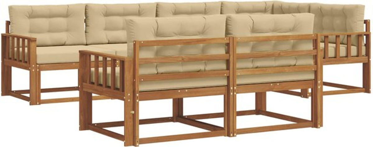 7-teilige Outdoor-Sofagarnitur aus Akazie mit Kissen in Natur und Beige von vidaXL - Bild 1