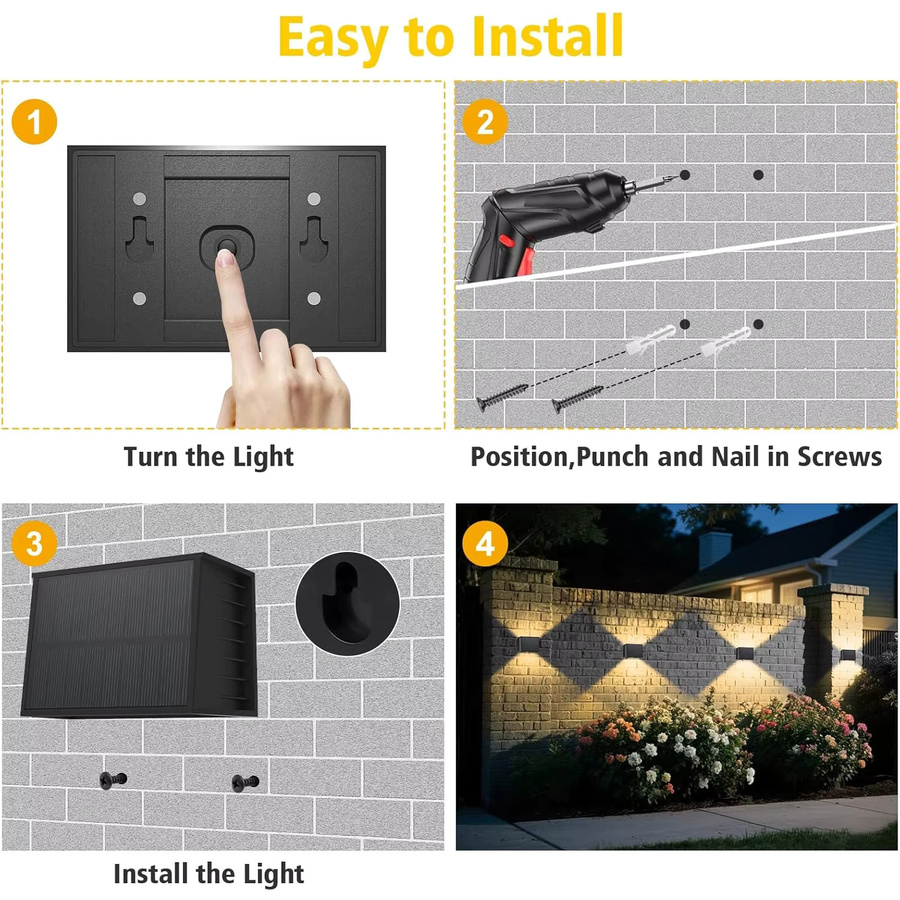 T-SUNRISE Solar-Wandleuchte Set in Schwarz mit warmweißem Licht 3000 K für Garten, Veranda und Außenbereich mit Up-and-Down-Abstrahlwinkel - Bild 5