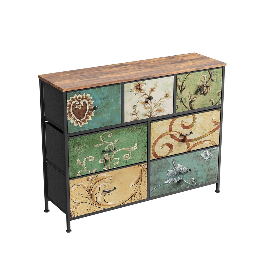 PXloue Kommode mit 8 Schubladen aus Stoff und stabilem Stahlrahmen im Vintage-Druck, Multicolour, B: 78 cm, T: 30 cm, H: 100 cm - Bild 2