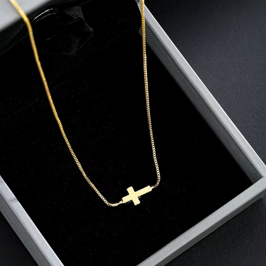 DAIPAN Halskette mit Kreuz-Anhänger, Edelstahl, Gold, Damen - Bild 3