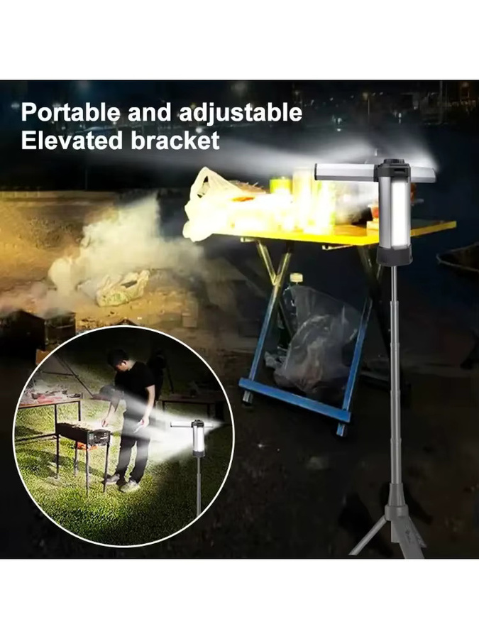 Faltbare Camping-Taschenlampe mit XHP50 COB LED, Stativ und Magnet, 6000 mAh USB-C wiederaufladbar, Schwarz - Bild 5