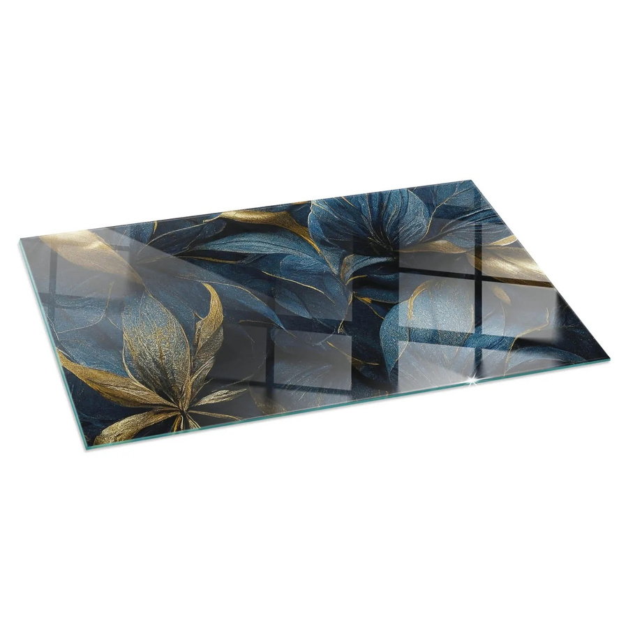 Tulup Kaminglasplatte Marine Blau mit Blätter-Textur, B/T: 140 x 70 cm - Bild 2