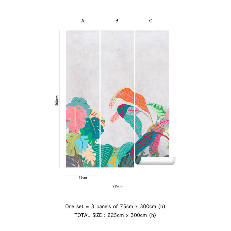 Tenue de Ville Mural Amazone Rio Wandtattoo mit floralem Design in Naturtönen und Mehrfarben, Breite: 300 cm, Höhe: 75 cm - Bild 3