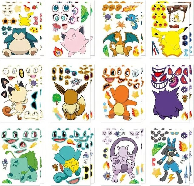 Bandai Pokémon Cartoon Puzzle-Aufkleber, 6/12 Blatt - Bild 1