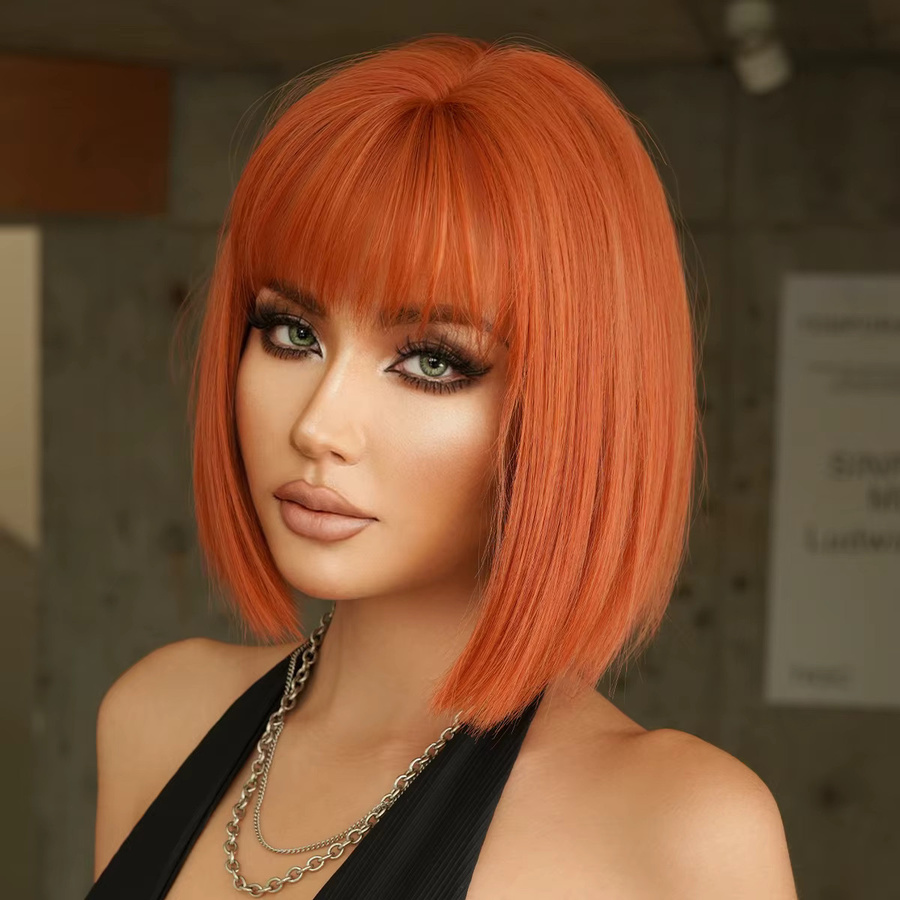7JHH WIGS Perücke, kurz, glatt, orange, Bob-Perücke mit Pony, Damen - Bild 2