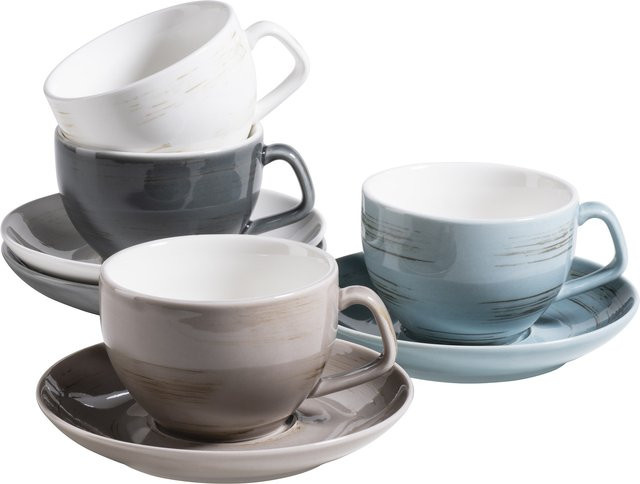 Mäser Kaffeetassen-Set Derby aus Porzellan, 8-teilig, Weiß, Beige, Grau und Multicolour - Bild 1