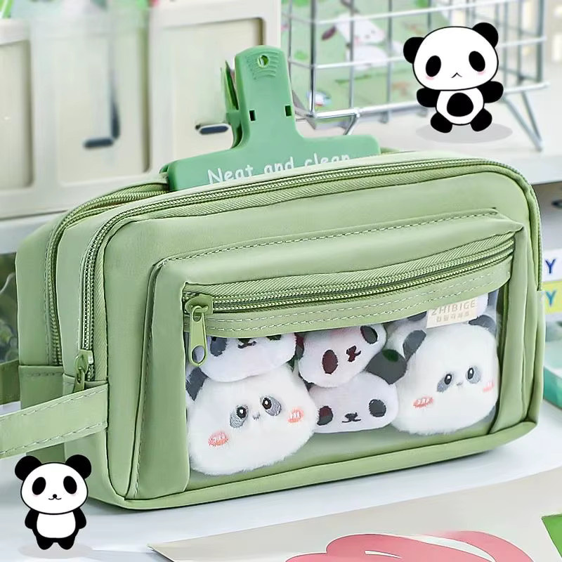 Mehrschichtiges Federmäppchen mit transparentem Vordertaschen-Design in Blau und Grün mit großem Fassungsvermögen für die Schule - Bild 2