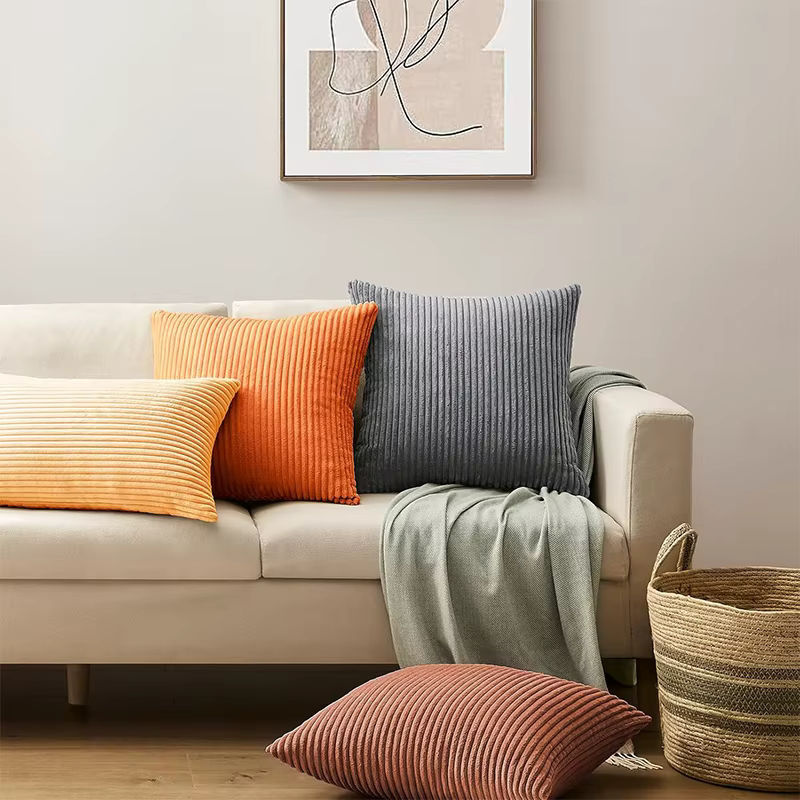 LMETJMA 2er-Set dekorative Cord-Kissenbezüge gestreift, B/B: 45 x 45 cm, Grün und Orange - Bild 4